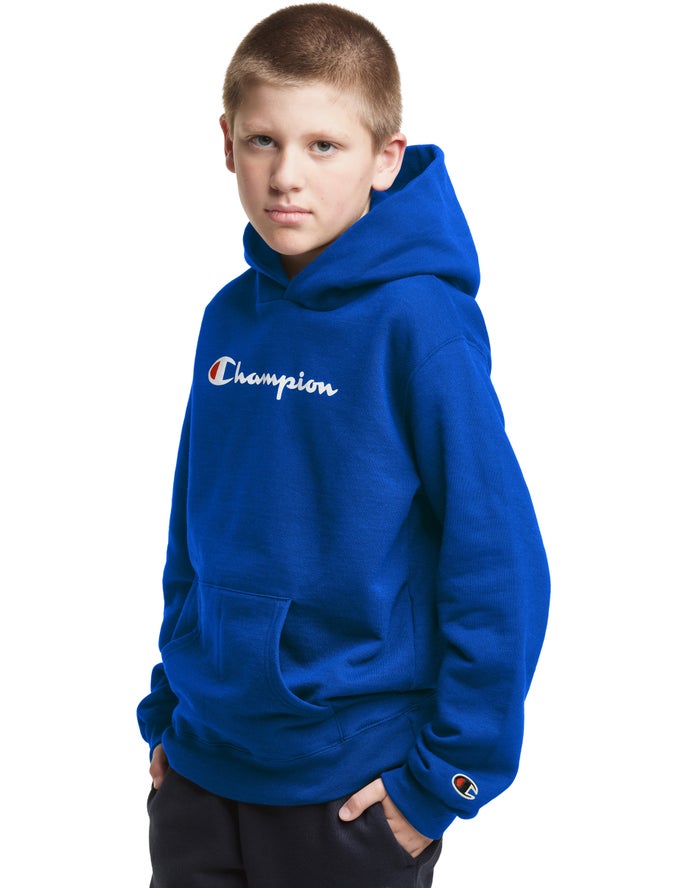 Champion Pullover Script Logo Erkek Çocuk Kapşonlu Sweatshirt Mavi ( YNDFSG930 )